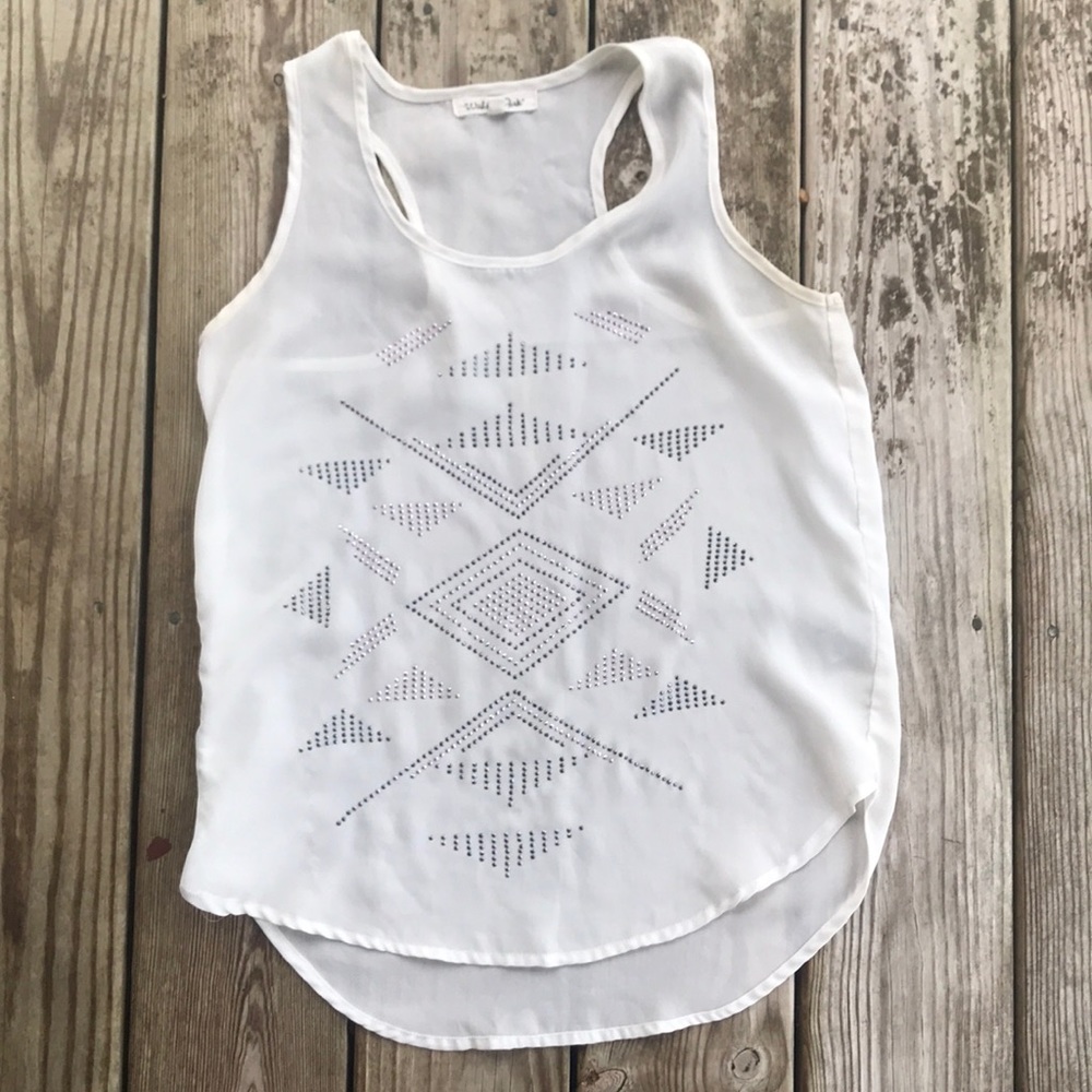 White sheer top with Aztec beading